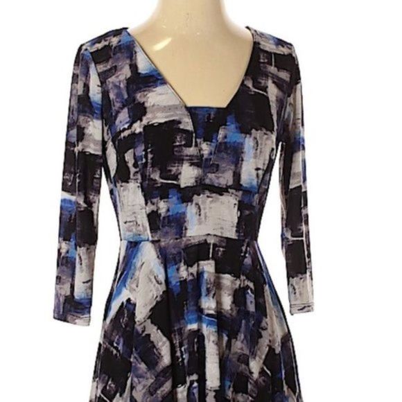 “Simply Vera Vera Wang Abstract Print Midi Dress XS 3/4 Sleeve A-Line Scoop Neck - Picture 3 of 13
